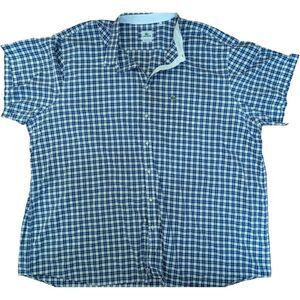 Lacoste Short Sleeve Button Up Shirt Men’s 4XL Check Blue/White 100% Cotton